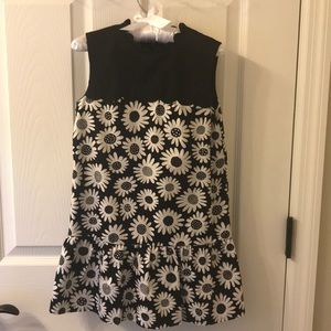 👗Black Mini Daisy Drop Waist Scallop Trim Dress